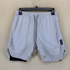 ASRV Mens Athletic Shorts Light Gray Double Layer Mesh Training Size M
